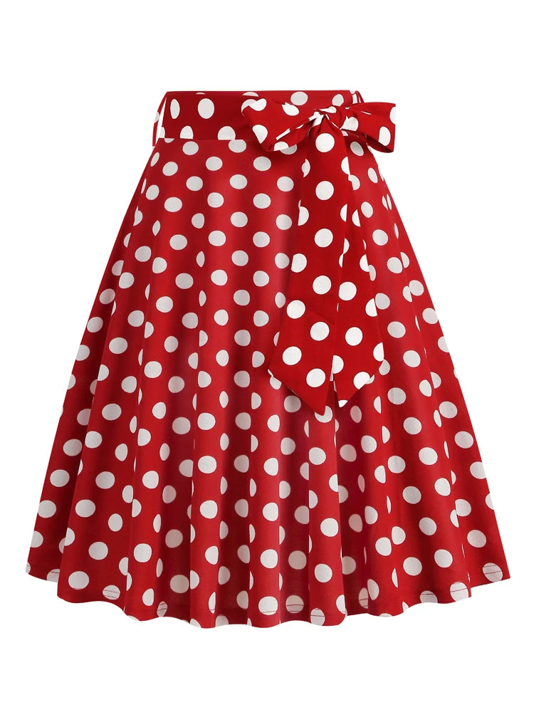 Tonval High Waist Polka Dot Belted A-Line Flare Skirt for Women 2025 Spring Summer 50s Clothes Pinup Vintage Swing Skirts