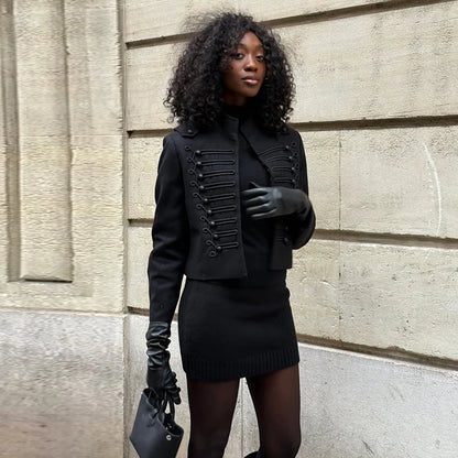 2026 Spring New Women's Jackets Fashion Napoleon Style Single-breasted Long Sleeve Coat Female Black Slim Fit Crop Lady Coats