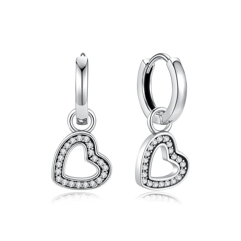 New 2026 Original 925 Sterling Silver Earrings For Women Piercing Hoop Love Heart Earings Rose Gold Wedding Gift Luxury Jewelry