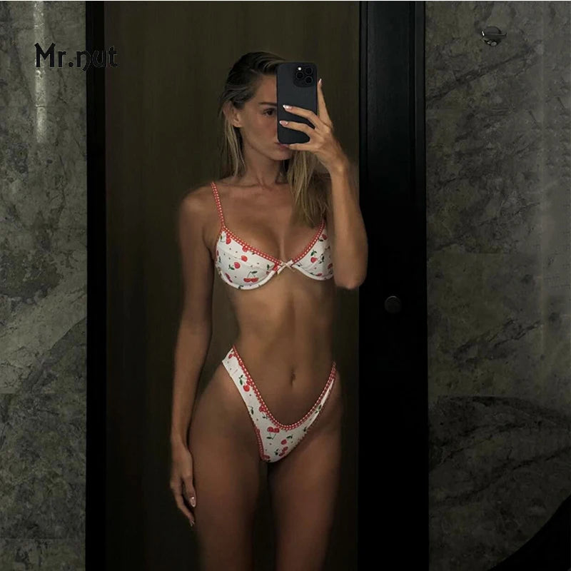 Mr. Nut New Bikini with European and American Printing Cross border Foreign Trade Sexy Split Women Swimsuit Swimsuit