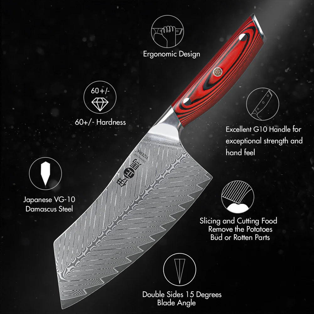 YIZEMA 7" Cleaver Knife Japanese Damascus Steel Sharp Meat Slicer Vegetable Chopper Kitchen High Quality Professional Chef Knife