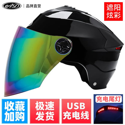 Motorcycle Helmets With Led Lights Moped Helmet Electric Scooter for Men Women With Double Visor Rechargeable Bicycle Light Bike