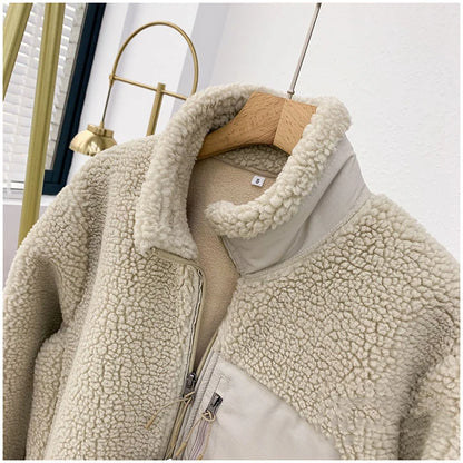 Women Lamb Wool Coats Jackets Stand Collar Zipper Coat Thick Warm Y2k Streetwear Jacket Work Outerwear Autumn Winter 2025