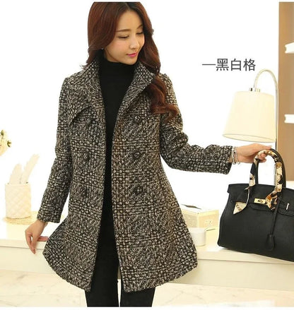 2025 Autumn/Winter New Stand collar Woolen Jacket Women's Fashion Slim Long sleeved Coat Double breasted Female Casual Overcoat