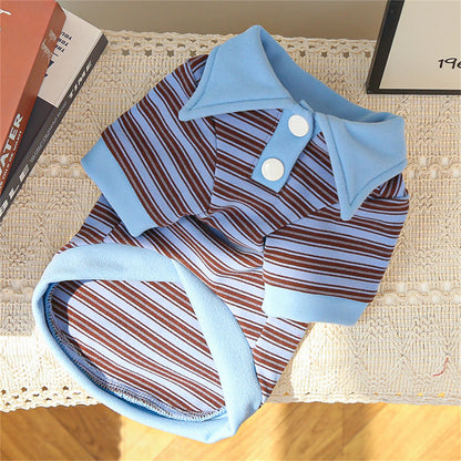 New Striped Pet Clothing Classic All-Match Base Layer Daily Outgoing Walking Travel Matching Four-Legged Polo Shirt for Cats Dog