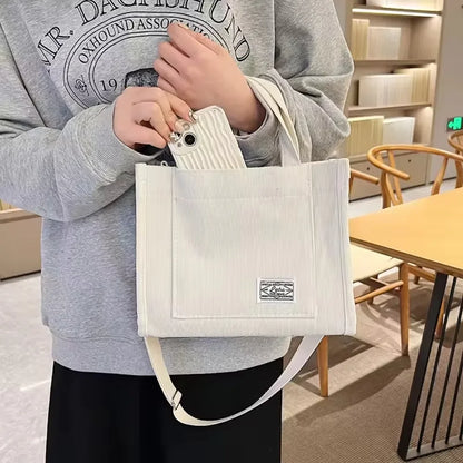 Women's Canvas Casual Tote Bag Retro Art Canvas Crossbody Bags for Women Corduroy Zipper Shoulder Handbags Luxury Designer Sac