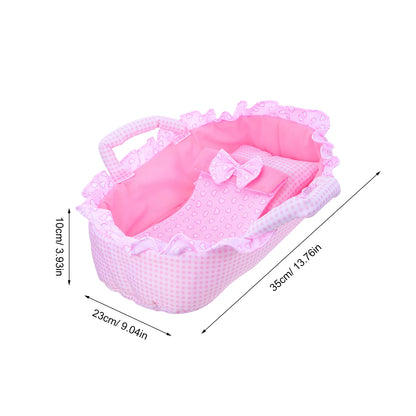Baby Bassinet 35Cm Blue Handheld Cradle Carrier For Dollhouse Play Mini Crib Bed Reborn Accessories Kids Pretend