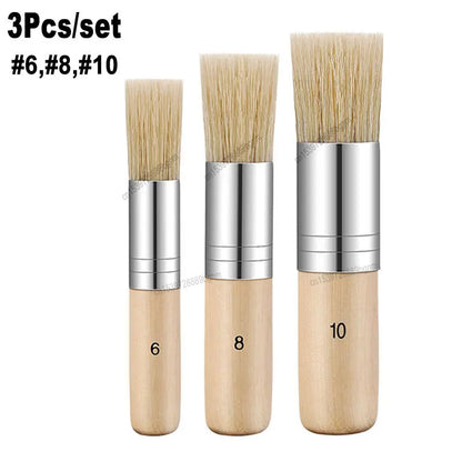 3/6Pcs Bristle Hair Stencil Paint Brushes Art Set Wooden Handle #2 #4 #6 #8 #10 For DIY Crafts Acrylic Oil Watercolor Painting