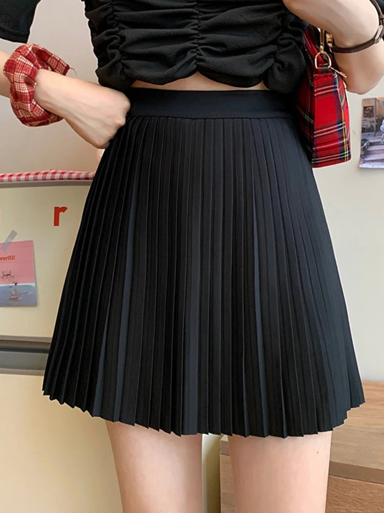 Fashion Spring Summer Pleated Skirt Solid Color High Waist Women's Slim Versatile Lining Short Skirts Girl's A-line Skirt 2025