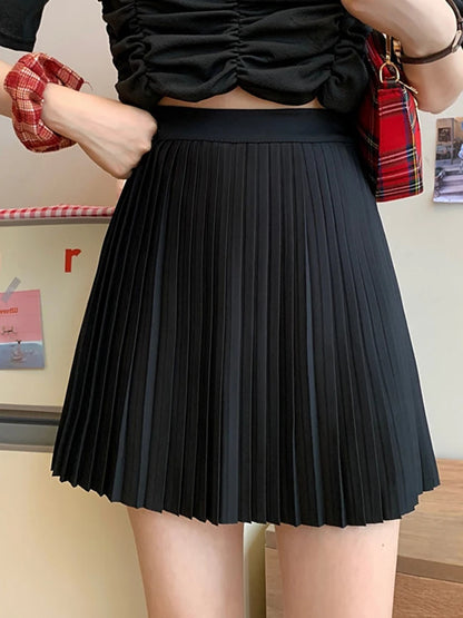 Fashion Spring Summer Pleated Skirt Solid Color High Waist Women's Slim Versatile Lining Short Skirts Girl's A-line Skirt 2025