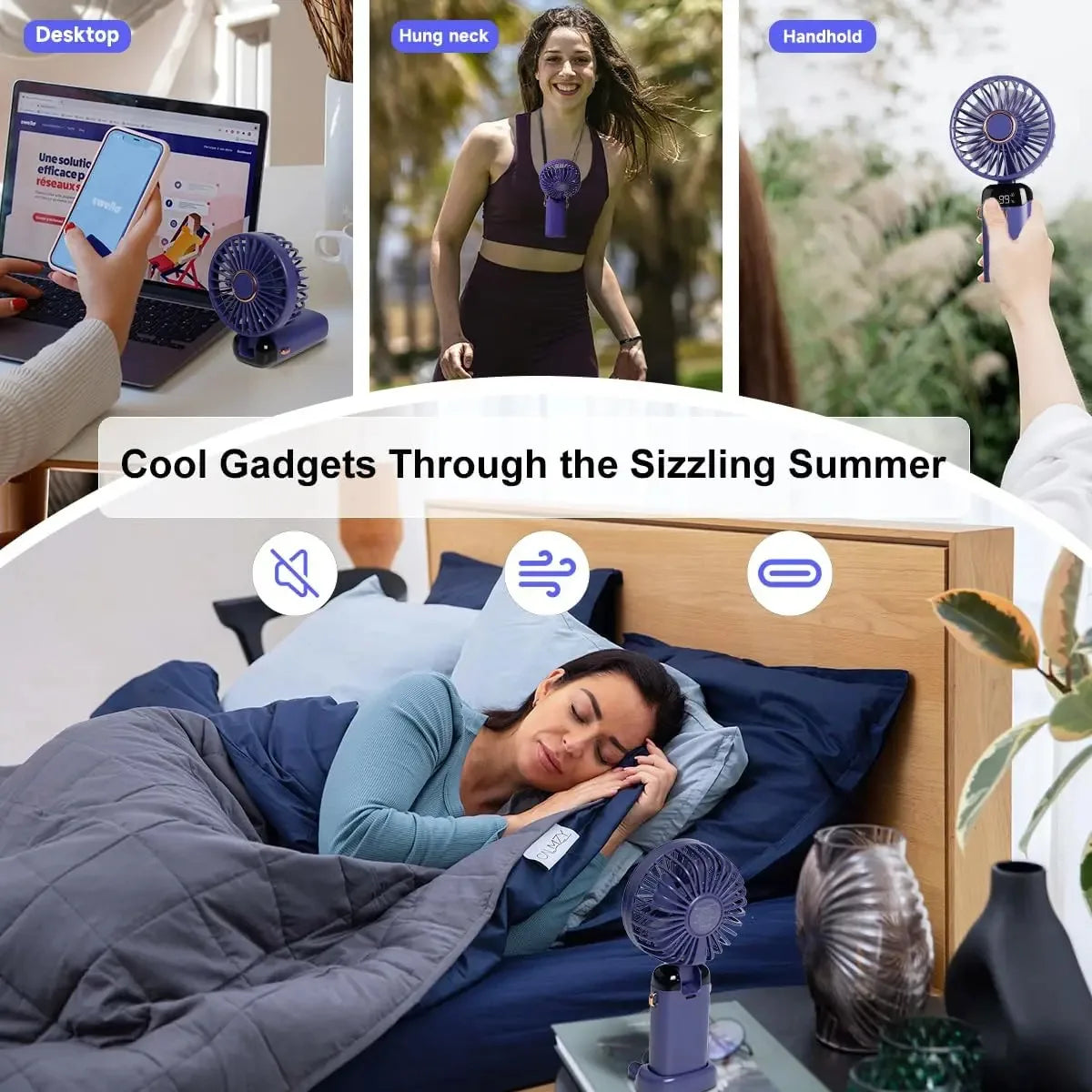 Portable Handheld Mini Fan with Stand, 90° Foldable, 5 Speed Wind,Hand Held/Neck/Desk 3 in 1 Personal Fan,3-6 Hours Battery Life