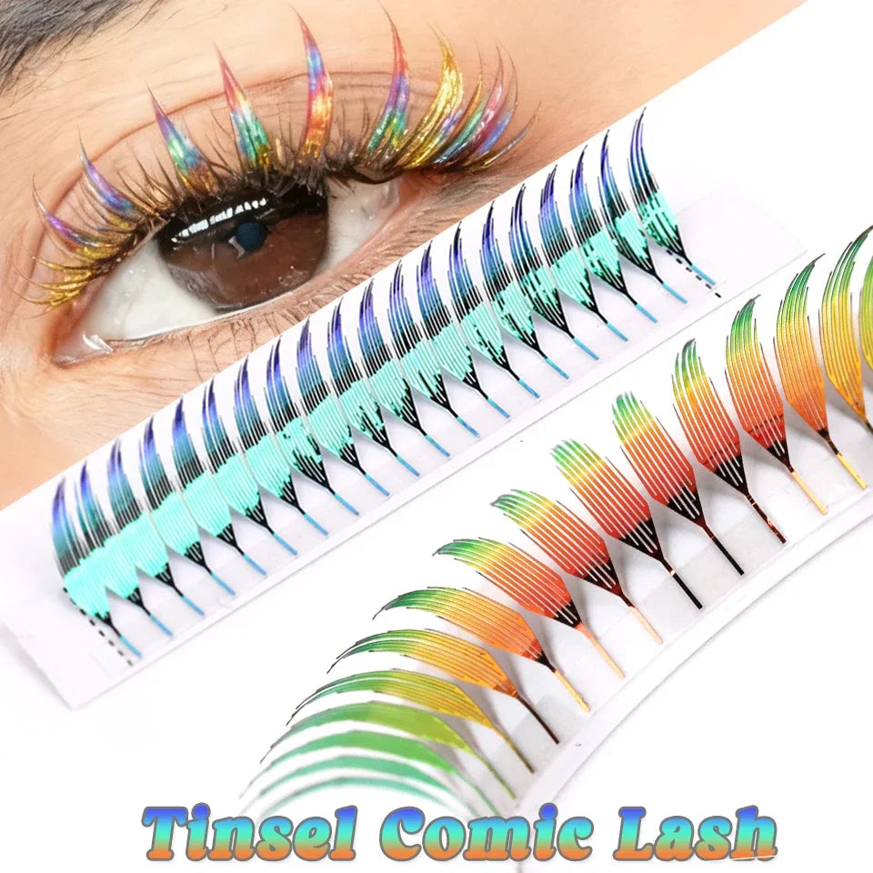 AGUUD Shiny Tinsel Manga Comic Spire Lash Glitter Color Anime Eyelash Extension Feather Shape Premade Fans Party Makeup Lashes