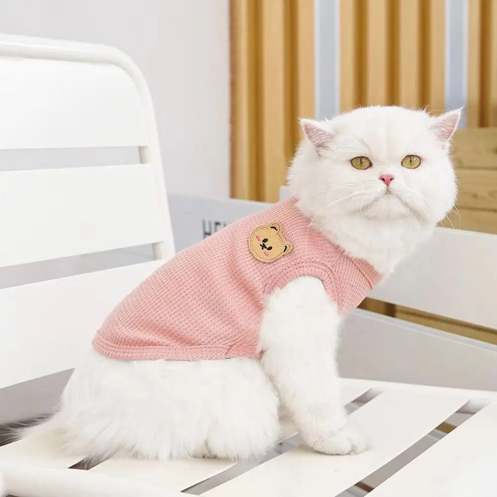 Cute Waffle Dog Clothes Breathable Solid Color Pet Cat Clothing Thin Sweat-absorbent Dog Vest
