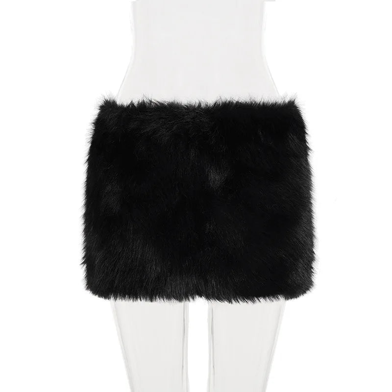 2025 Fall Winter Women Fashion Faux Fur Bodycon Mini Skirts All Matching Basic Casual Streetwear Bottoms Furry Skirt Clubwear