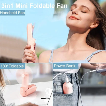 Portable Mini Fan Type C Rechargeable Handheld Cute Creative Cartoon Fan Adjustable Folding Outdoor Travel Cooling Handheld Fan