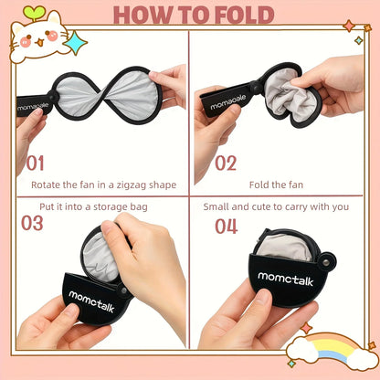 Portable Handheld Folding Fan with Storage Pouch - Compact Manual Cooling Fan Suitable for Summer, Travel, Beach & Parties