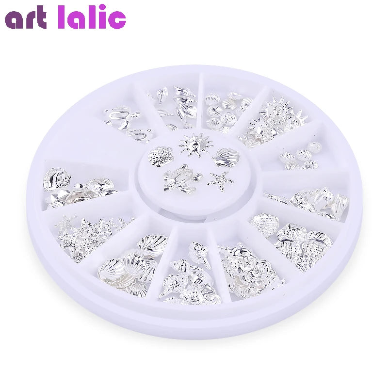 Nail Art Ocean Theme Metal 3D Studs Beads Sea Starfish Shell Jewelry for DIY Nail Tips Decoration