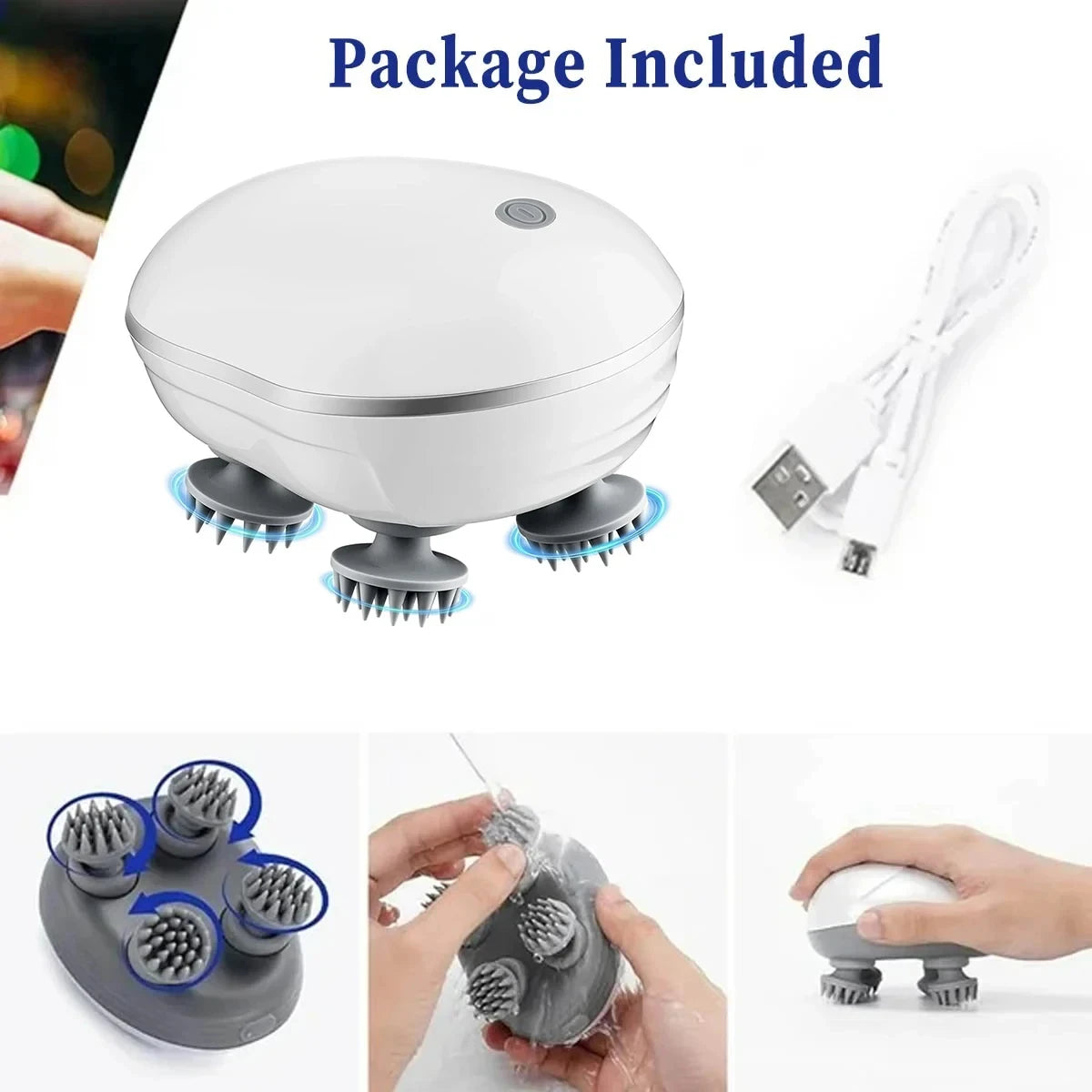 Head Massager with Adjustable Speed for Scalp Massage Red Light for Hair Care Soft Silicone for Deep Kneading of the Head