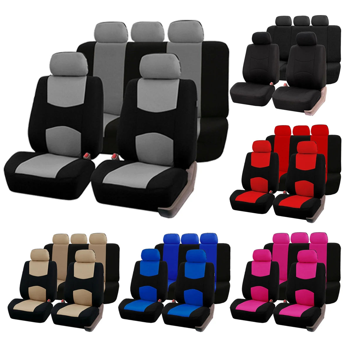 Four Seasons Fashion Universal 9 pcs Car Seat Cover Polyester Fabric Car Seat Cover