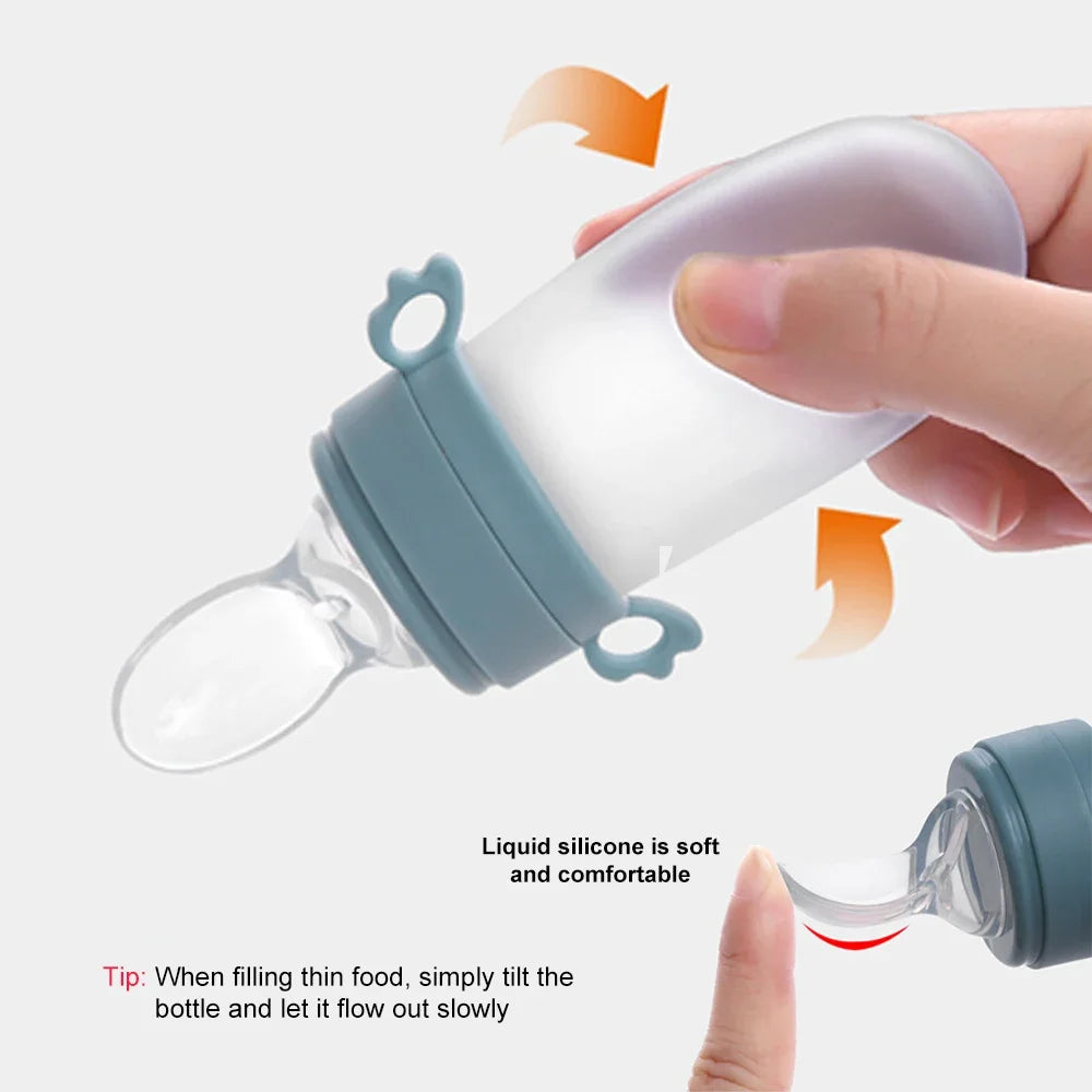 Baby Feeding Bottle Spoon Teether Baby Silicone Rice Paste Cereal Fruits Feeding Squeeze Bottle Spoon Feeder Newborn Baby Bottle