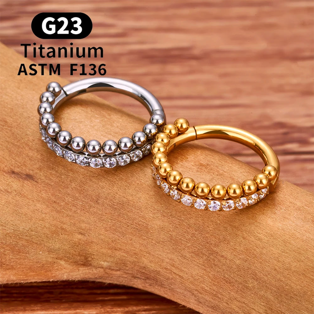 ASTM F136 Titanium 16G Hinged Nose Ring CZ Septum Clicker Cartilage Hoop Earrings Tragus Rook Daith Conch Helix Piercing Jewelry