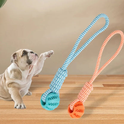 Pet Tooth Cleaning Chewing IQ Treat Ball Food Dispensing Bite Chew Knot Training Tugging Playing Rubber Rope Dog Ball Toys