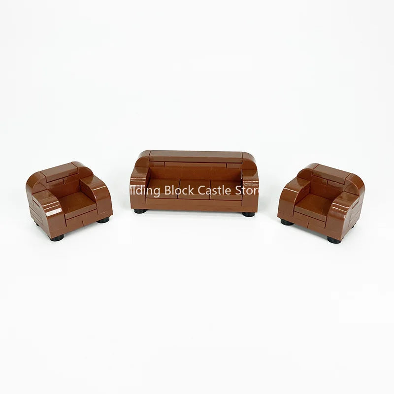 MOC Modern Home Sofa, TV Cabinet, Furniture, Refrigerator Small Particle Building Block Scene Construction Toy Model