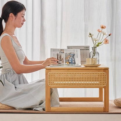 Modern Rattan Bed Desk with Storage Low Style Window Seat Study Multifunctional Sofa Stand for Laptop Coffee Table