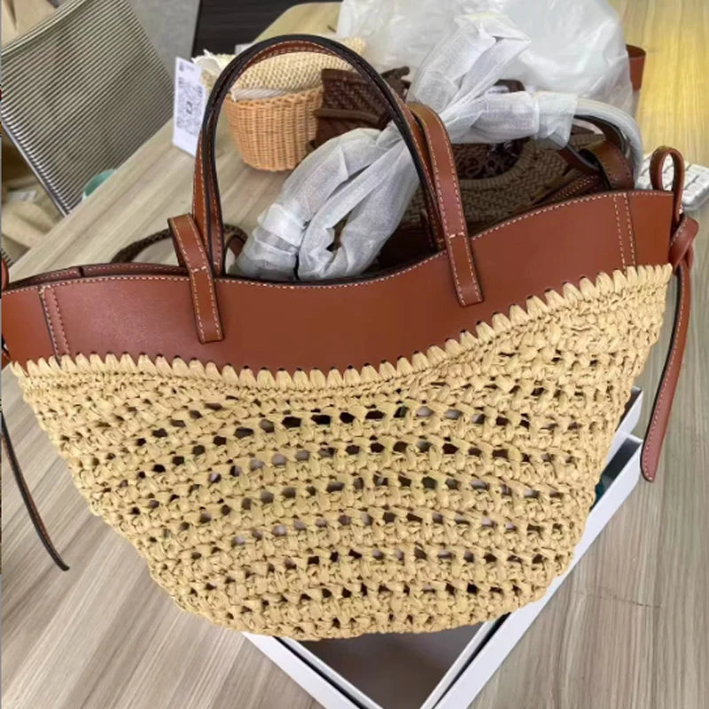 Large Capacity Dumpling Straw Shoulder Bag Women Straw Woven Bag Fashion Plush Wings Armpit Bag For Summer Beach Bucket Bag