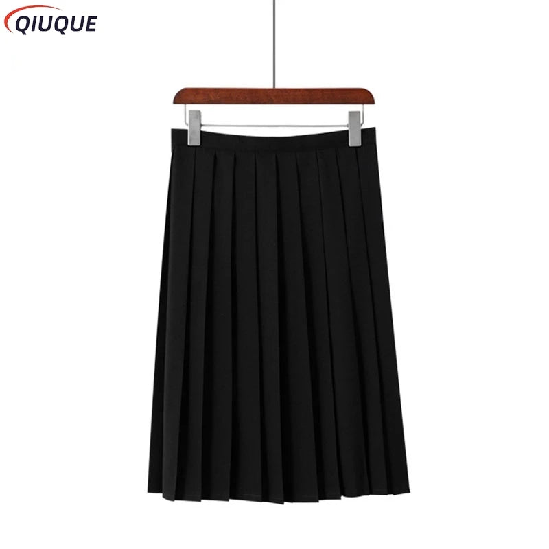 Black / Dark Blue Women Pleated Skirts Short Long Girl Women Summer High Waist Japanese JK Skirts Fashion Student Uniform Skirt