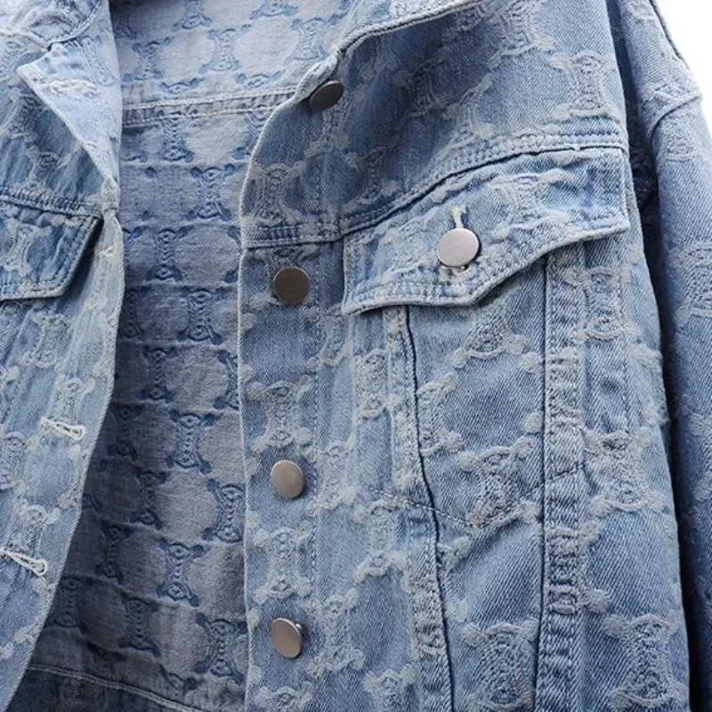 Women's Jacket 2025 Autumn/winter Style Embroidery Jacquard Cropped Loose-fit Versatile Tweed Jacket Top for Ladies Z525
