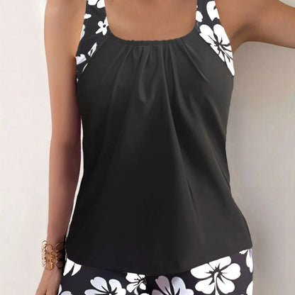 2025 New Women's Conservative Quick Dry Print Bikini Bottoms High Waist Floral Polyester Swimsuit Triangle Panty Cross Border