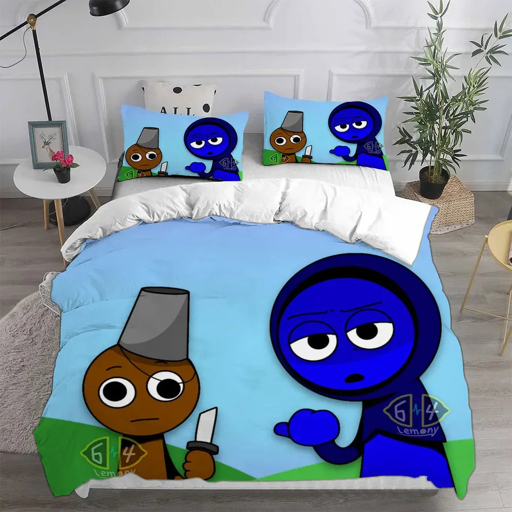 Sprunki Bedding Sets Bed Cover Comforter Duvet Cover Pillow Case 2-3 Pieces Sets Kids Adult Bedroom Decoration