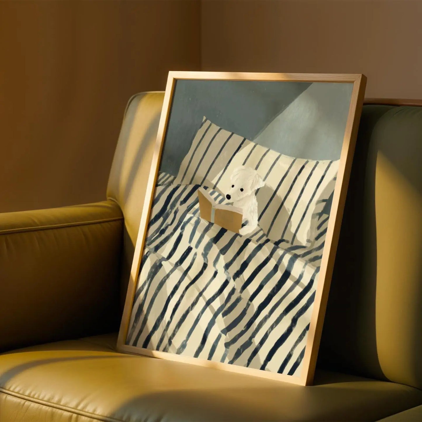 Fun Pet Striped Bed Decoration Painting, Fresh Illustration Style Canvas Painting, Healing Bedroom Poster