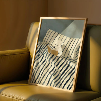 Fun Pet Striped Bed Decoration Painting, Fresh Illustration Style Canvas Painting, Healing Bedroom Poster