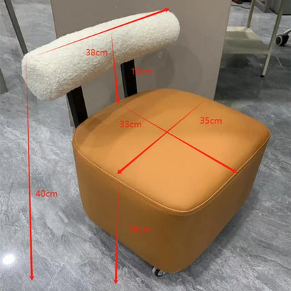 Small Stool with Backrest Wheels  Leather Footrest Ottoman Low Seating for Living Room Stylish Versatile Small Ottomans Perfect