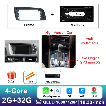 12.3 inch GPS Navigation Wireless Carplay Android 16 for Audi Q5 2009 - 2017 BT Car Multimedia Video Radio Player 4G Auto Tools
