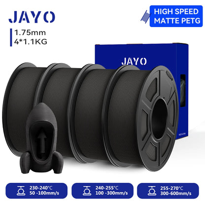 JAYO 4Rolls 3D High Speed Matte PETG 3D Filament 1.75mm 30mm/s - 600mm/s Print Range High Flow Speedy PETG 3D Printer Filament