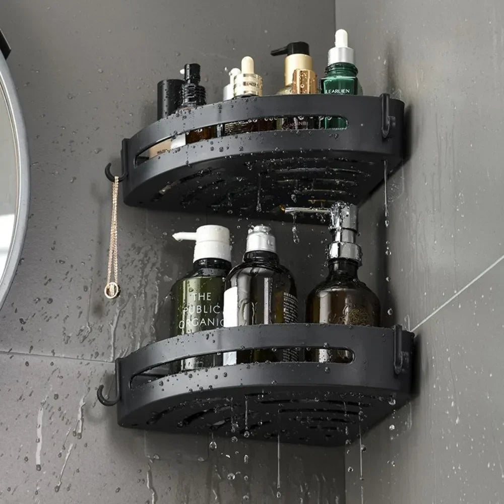 Bathroom Shelves Organizer No Punching Required Kitchen Corner Shelf Racks Shampoo Makeup Storage Holder Shower Towel Caddy Rack