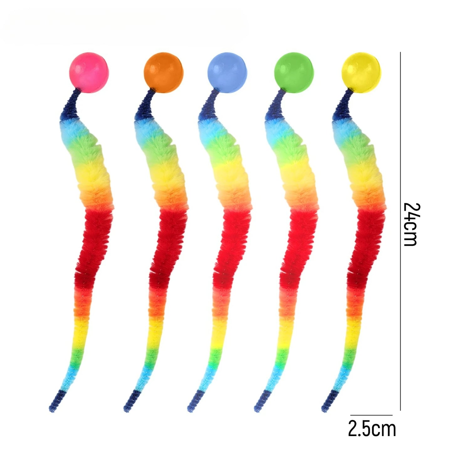 20-1Pcs Cat Interactive Toys Colorful Noctilucent Bouncing Balls Indoor Floor Cat Worm Caterpillar Elastic Toy Pet Supplies
