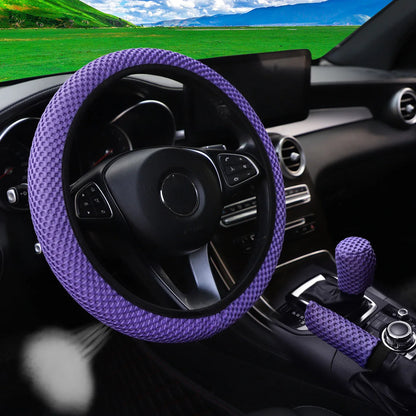 Three-piece three-dimensional breathable massage net car non-slip steering wheel cover, handbrake cover, gearshift cover