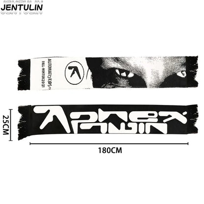 Y2K Aphex Twin creative hip-hop knit scarves warm Pullover oversize men's Streetwear scarves winter scarves apron black tassels