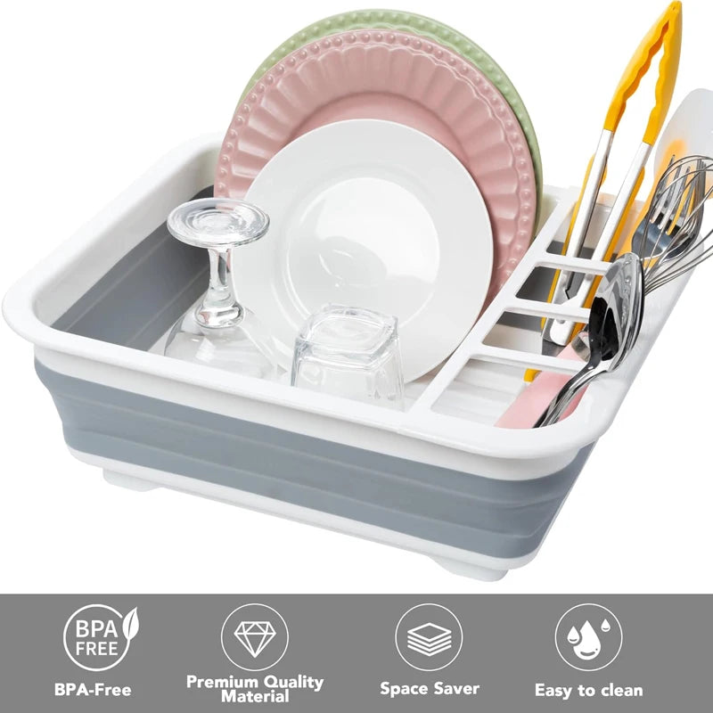 Kitchen Foldable Dish Rack  Storage Holder Drainer Bowl Tableware Plate Portable Drying Rack Home Dinnerware Dish Rack Organizer