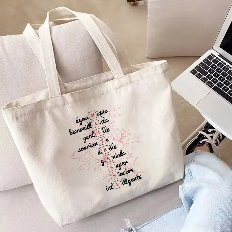 Teacher Theme Tote Bag Inspired School Shoulder Bag with French Style Design, Educational Motif Handbag Cadeau Maitresse D'école