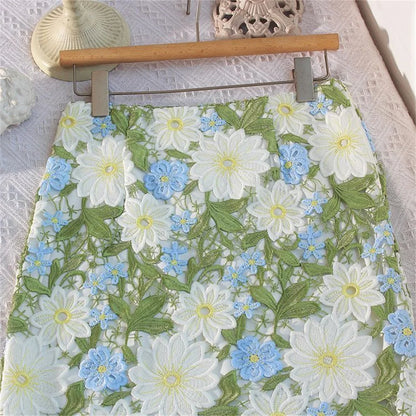 Spring and Summer Crocheted Openwork Lace Bag Hip Skirt Female Long Flower Embroidered Beautiful Skirt Female Skirts for Women
