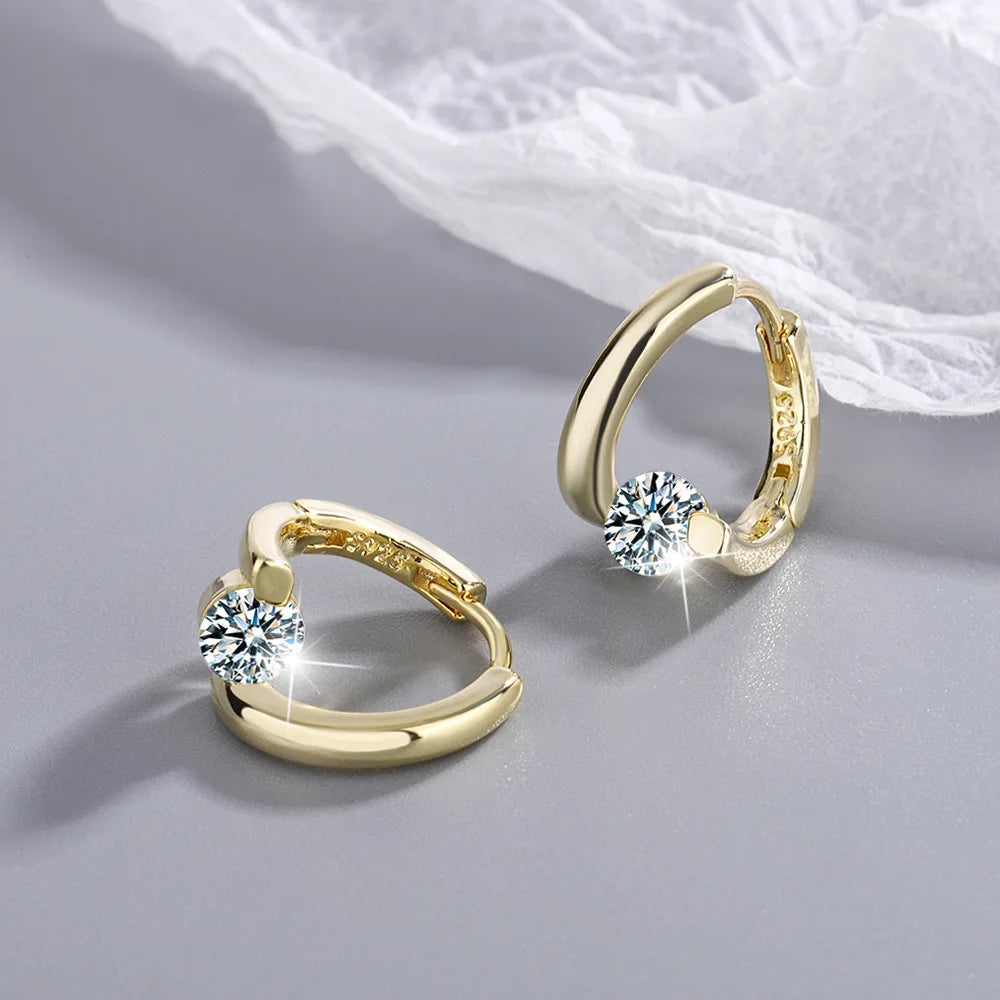925 Sterling Silver Gold Crystals Simple Earrings For Women Fashion Wedding Luxury Jewelry 2024 Trend