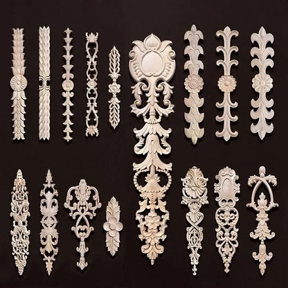 Wooden Furniture Appliques Luxury Living Room Decoration Home Decor Antique Onlays Mouldings Unique Natural Floral Wood Carved