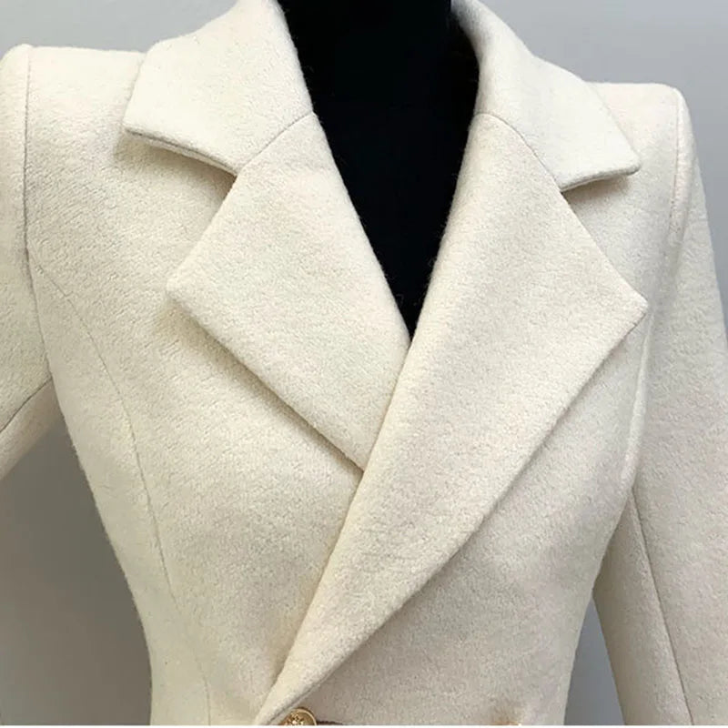 Autumn Winter Fashion High-Quality Women's Woolen Coat 2025 New Temperament Double Breasted Solid Color Women's Woolen Coat H322