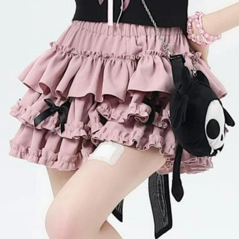 Harajuku Y2k Lolita Style Mini Skirt Women Korean High Waist Ruffles Cake Skirts Japanese Kawaii Pleated JK Fashion Short Skirts