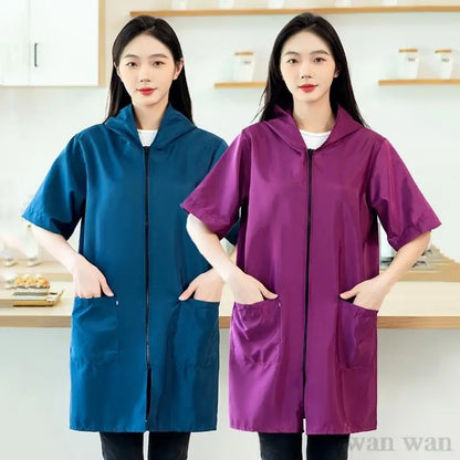 Pet Groomer Work Clothes Dog Grooming Uniform Short Sleeve Waterproof Gown New Black Beauty Salon Robe Barber Shop Apron Y1111